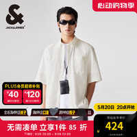 杰克·琼斯（JACK&JONES）夏季款男士衬衣翻领百搭纽扣刺绣宽松版上衣七分袖衬衫224204050