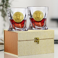 Glass 高斯 捷克进口水晶玻璃威士忌酒杯龙年龙神真金礼盒包装乔迁礼物 两只礼盒 340ml