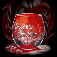 Glass 高斯 威士忌杯江户切子山田哨子手工雕刻切花水晶玻璃杯威士忌酒杯 红色 340ml 340ml