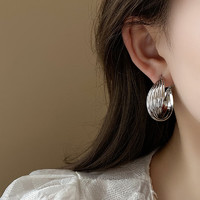 MOEFI 茉妃 銀針歐美復古扭面環形耳環同款耳釘時尚通勤感耳飾女 銀針-金色