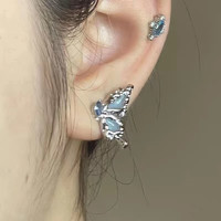 MOEFI 茉妃 925银针蓝色蝴蝶耳环时尚饰品小众设计耳钉感时尚百搭耳饰 蓝色