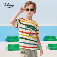 Disney baby 迪士尼童装男童夏装针织多彩短袖T恤儿童条纹半袖2024夏季新款