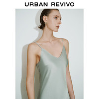 URBAN REVIVO 女士都市魅力肌理感V领吊带连衣裙 UWG740093 灰绿 S