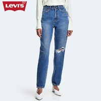 限尺码：Levi's 李维斯 2024春夏女士蓝色破洞牛仔裤宽松