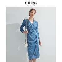 GUESS 盖尔斯 夏女士V领褶皱甜美连衣裙-W2GK05D4MQ1