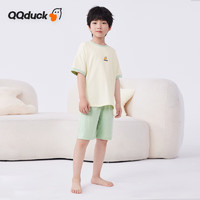 QQ duck 可可鸭 童装儿童睡衣夏季男童家居服套青少年居家衣服字母小鸭米色；140