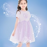 Disney 迪士尼 冰雪奇缘艾莎公主裙女童连衣裙24新款夏装儿童裙子网纱裙洋气
