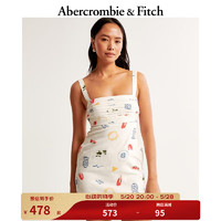 ABERCROMBIE & FITCH女装 2024春夏新款舒适复古休闲亚麻混纺连衣裙 KI159-4359 奶油色印花 1