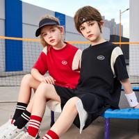 ASK junior 男女童套装 薄款拼色短袖T恤休闲运动跑步短裤两件套