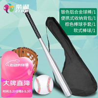 紫湖 棒球套装铝合金棒球棒青少年儿童棒球棍手套车载防身棒垒球三件套