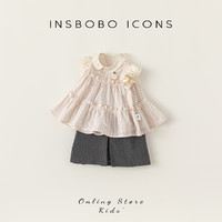 88VIP：insbobo 女童衬衫短裙两件套可爱小飞袖女童装时髦套装女孩衣服
