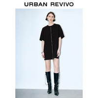 URBAN REVIVO 女士时髦高街拉链宽松短袖连衣裙 UWJ740034