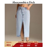 Abercrombie & Fitch 女装 24春夏美式时尚设计感复古牛仔中长半身裙 355678-1 浅色 25R (160/66A)