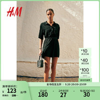 H&M女装连体衣裤2024夏季新款纹理感宽松五分袖连身短裤1236278 黑色 165/96