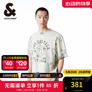 杰克·琼斯（JACK&JONES）夏季NBA联名凯尔特人队宽松植绒字母扎染短袖T恤男装224201332 大地绿E03 常规 大地绿E03 185/104A/XL