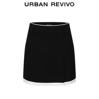 URBAN REVIVO 女装小众设计感撞色拼接短款A字半裙 UWG540067 正黑 S