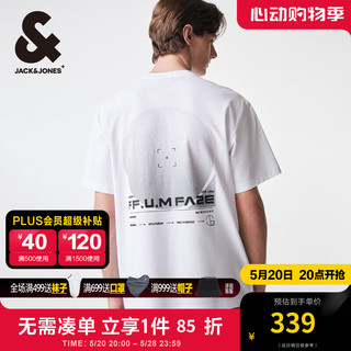 杰克·琼斯（JACK&JONES）夏季男士略宽松版型休闲时尚字母胶印设计圆领短袖T恤224201188 雪白色A06 常规 雪白色A06 L