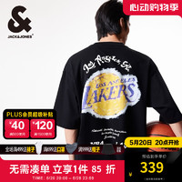 杰克·琼斯（JACK&JONES）夏季NBA联名湖人队oversized字母胶印运动短袖T恤男士 E40 黑色 E40 黑色 165/88A/XS