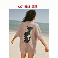 HOLLISTER24夏季美式宽松短款图案短袖T恤男女KI323-4042 灰褐色 L(180/108A)
