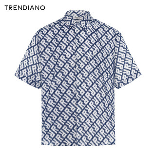 TRENDIANO棉麻印花短袖衬衫2024年春季新款时尚印花开衫上衣男