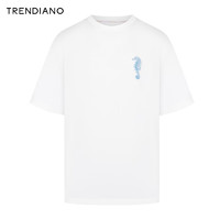 TRENDIANO潮趣烫印字母圆领T恤2024年夏季美式趣味穿搭短袖男 米白 M