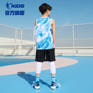 乔丹QIAODAN童装男童篮球套装2024夏季无袖运动两件套儿童速干衣 海盐蓝满印/黑色 120cm