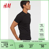 H&M男装T恤3件装2024夏季圆领修身短袖简约休闲上衣0578630 黑色 165/84A
