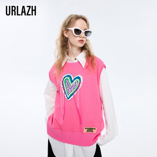 有兰（URLAZH）春季洋气时尚纯棉宽松粉色减龄背心针织衫短款LM1SY03 桃红色 L