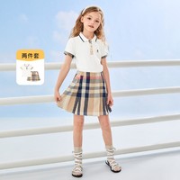 暇步士 女童校服套装夏装儿童POLO短裤运动套装
