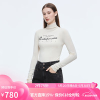 有兰（URLAZH）简约百搭印花羊毛修身高领打底针织衫女短IL3KT16 米白 L