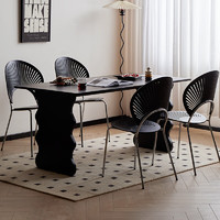 席豪实木餐桌椅组合现代简约家用吃饭桌子长方形大板桌一桌四椅黑色 单桌   1.2米黑色
