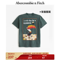 Abercrombie & Fitch 男装女装装 24夏季美式风复古印花宽松T恤 KI123-4002 深绿色织纹 M