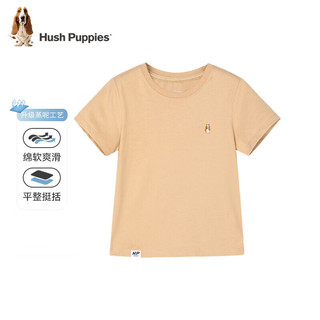 暇步士（Hush Puppies）童装男女童短袖圆领衫儿童短袖舒适柔软透气吸汗不易变形时尚休闲 (G款)暖卡其 110cm