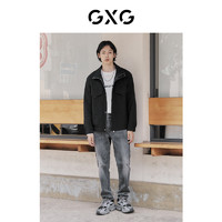GXG 奥莱 22年男装秋季黑色简约立领保暖夹克外套暗格纹潮流机能感
