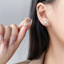 珥柒s925银针旋涡珍珠耳钉新款气质网红耳环小众高级感轻奢耳饰