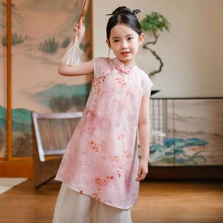 波亚米特 女童中国风套装2024夏季儿童汉服两件套中大童新中式旗袍裤子