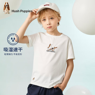 暇步士（Hush Puppies）童装男女童短袖圆领衫儿童短袖舒适柔软透气吸汗不易变形时尚休闲 (E款)本白 140cm