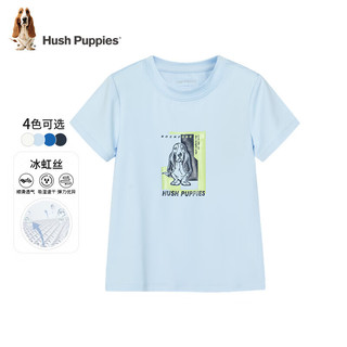 暇步士（Hush Puppies）童装男女童短袖圆领衫儿童短袖舒适柔软透气吸汗不易变形时尚休闲 (F款)冰晶蓝 155cm(偏大半码)