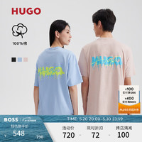 HUGO【100%棉 男女同款】 24夏季双图案宽松棉质短袖T恤 681-浅粉色 XXL