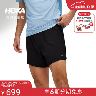 HOKA ONE ONE 男款夏季5英寸二合一短裤GLIDE 5 SHORT 2IN 1透气 黑色 S