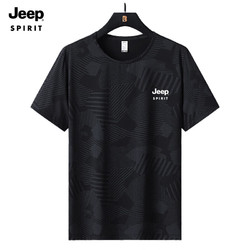Jeep 吉普 短袖T恤男夏季冰感透气运动速干T恤打底衫 BQ8902 黑色2XL