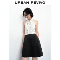 URBAN REVIVO 女装法式撞色拼接设计感挂脖连衣裙UWU740081 本白 S