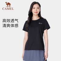 88VIP：CAMEL 骆驼 户外速干衣女短袖2024夏季新款轻薄透气上衣简约弹力圆领T恤