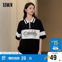 森马（Semir）POLO衫女中长款拼色字母学院风衣服夏宽松套头衫女生101323115007 黑色调00399 XL