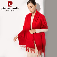 皮尔·卡丹 皮尔卡丹100%纯羊绒披肩女士围巾秋冬季保暖披风礼盒装 大红