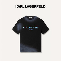 KARL LAGERFELD 卡尔·拉格斐 卡尔拉格斐轻奢老佛爷男装24夏款KLlogo个性印花棉质短袖T恤 黑色 46