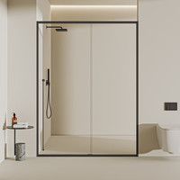 浪鲸（SSWW）一字型淋浴房不锈钢材钢化玻璃浴室卫生间隔断干湿分离家用淋浴房 【雅黑】一固一活 不锈钢材 2.8平方