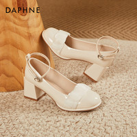 DAPHNE 达芙妮 玛丽珍鞋2024新款粗跟小皮鞋法式单鞋高跟鞋女鞋仙女风白色