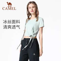 CAMEL 骆驼 瑜伽服女上衣运动服短袖夏季冰丝绑带跑步衣服紧身健身衣T恤