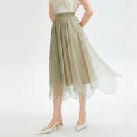 朗姿 法式高腰不规则显瘦复古高级感半身裙中长款女夏季